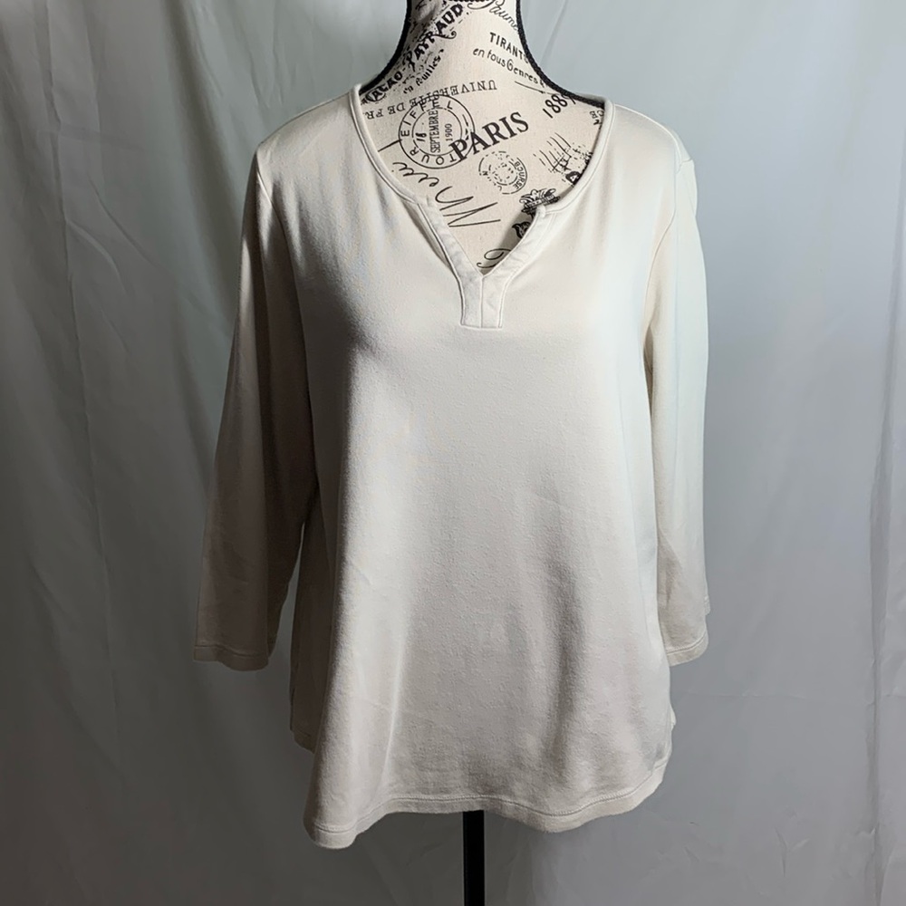 Kim Rogers Cream Blouse with 3/4 Sleeves and V neckline.